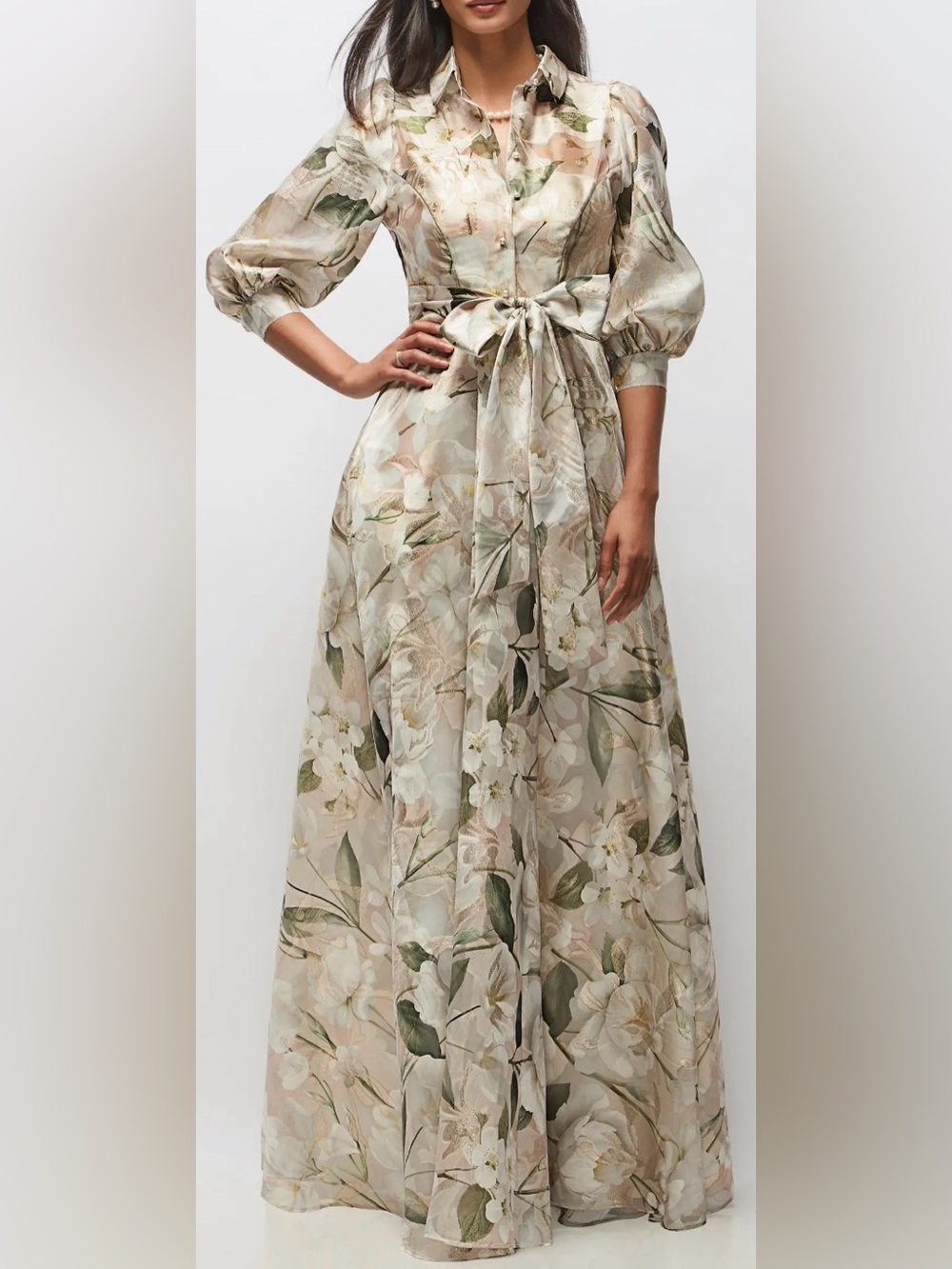 NEW After Six Marie Metallic Floral Tie Waist Organza Gown Sz XXL